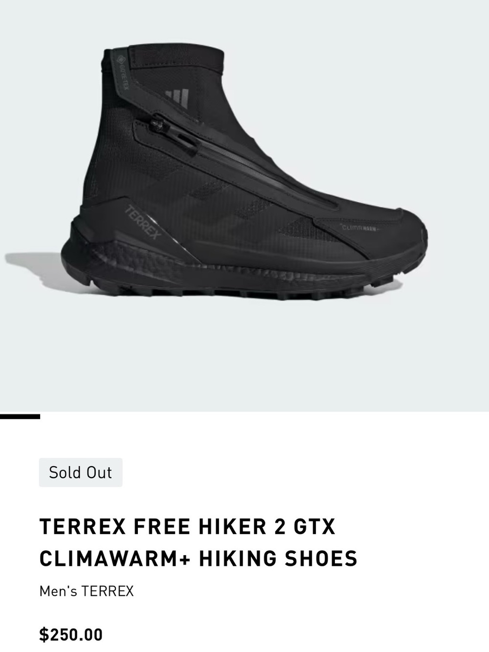 adidas TERREX Free Hiker 2 GTX Climawarm+ Men's Black Hiking Boots